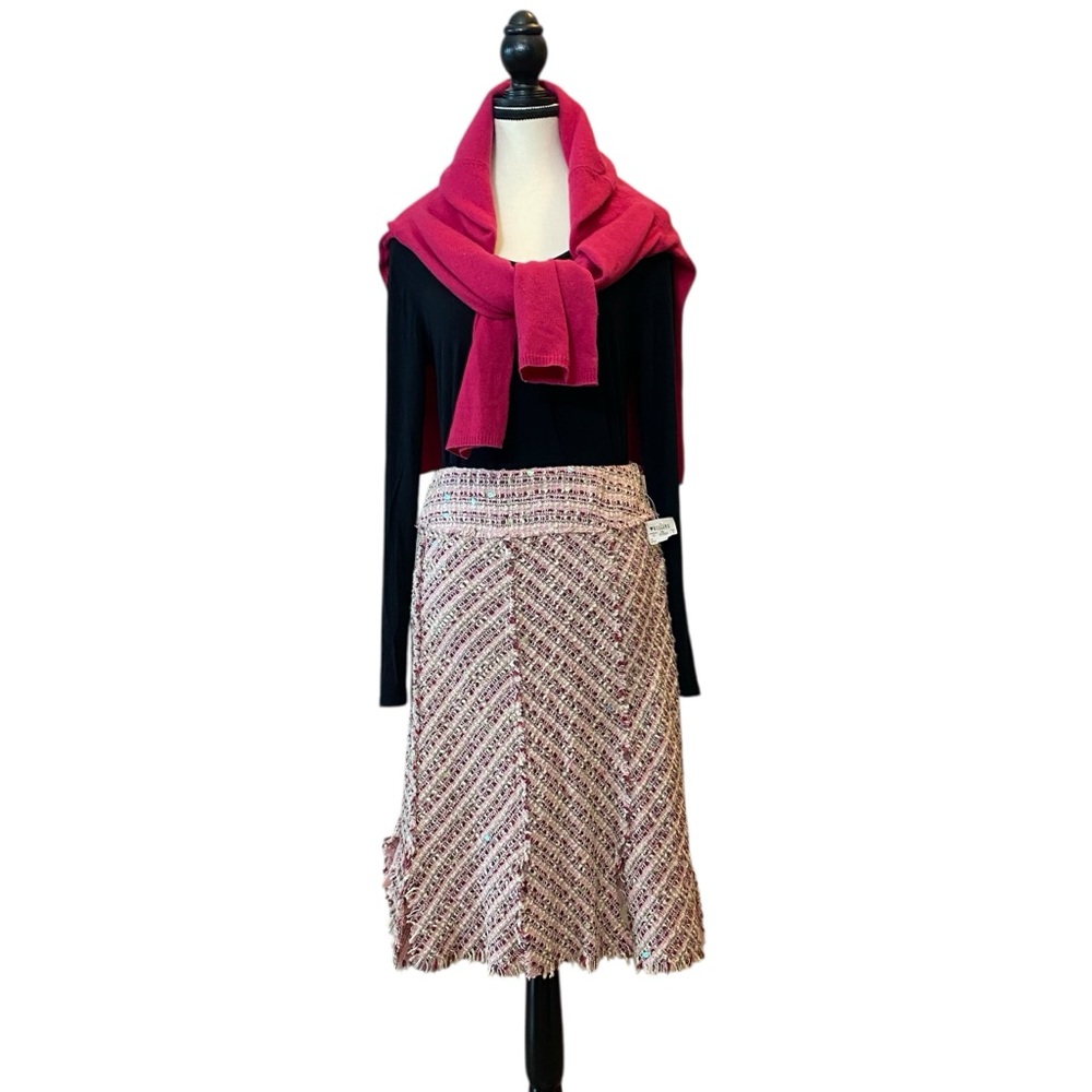 Sacks Off 5th Silk Blend Tweed A-Line Skirt in Pink & Cream &sequins NWT SIZE 14